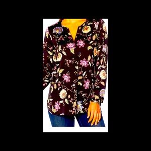 Vince Camuto Floral Hammered Satin Split Neck Top